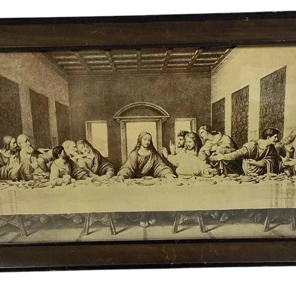 Vintage Da Vinci Last Supper framed reproduction print.